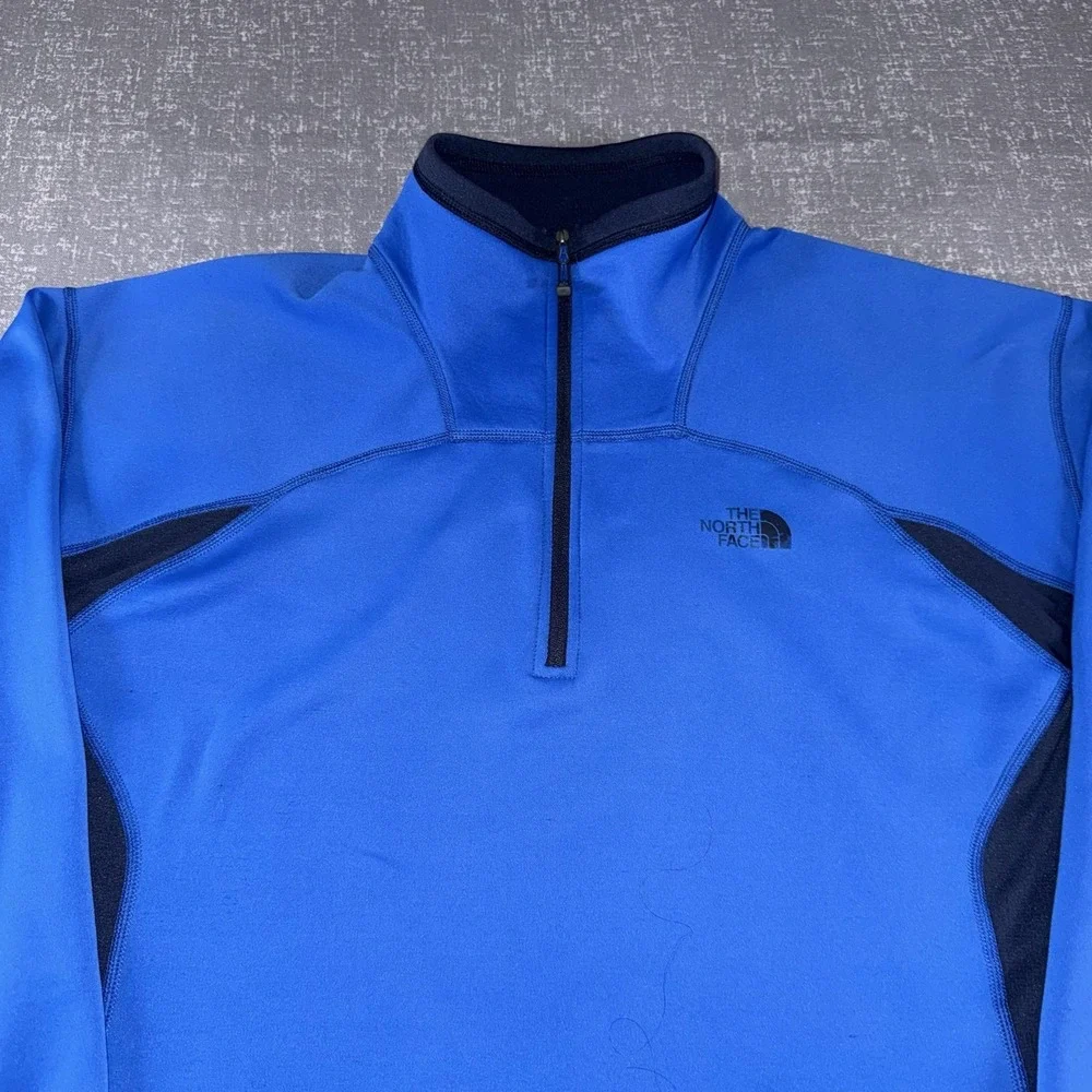 North Face Pullover Mens Large Blue Fleece 1/4 Zip Mock Neck Outdoor Hiking Top